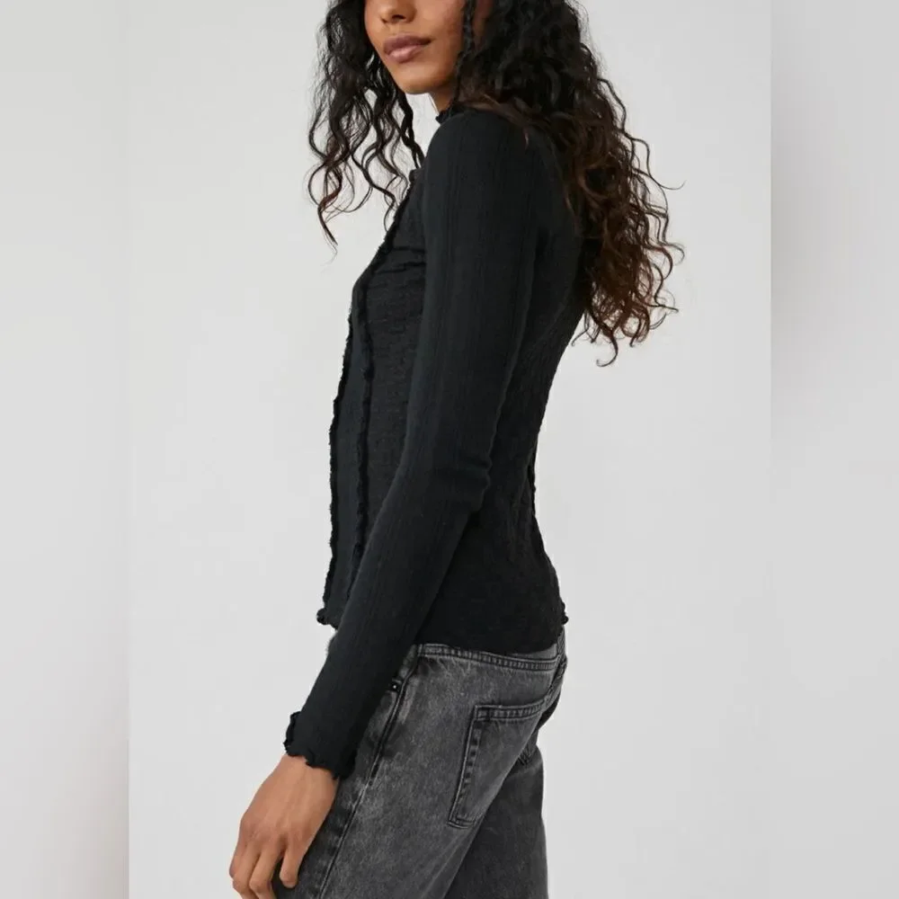 NWT FREE PEOPLE Sz S LULA PIECED SEAMED TOP IN BLACK